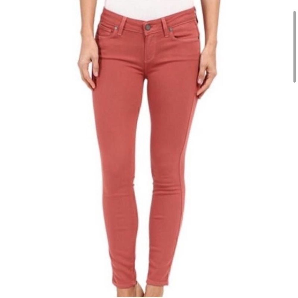 Paige Skyline Skinny Jeans Maroon Red